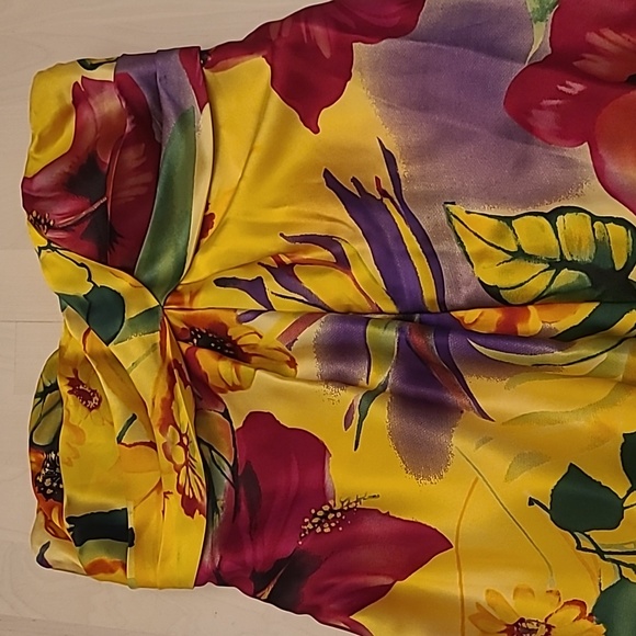 LIKE NEW Y2K Cache 100% Silk Floral Print Balloon Hem Strapless Dress - Picture 3 of 16